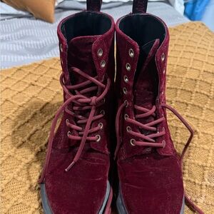 Dr. Martens Burgundy Red Velvet Combat Boots
